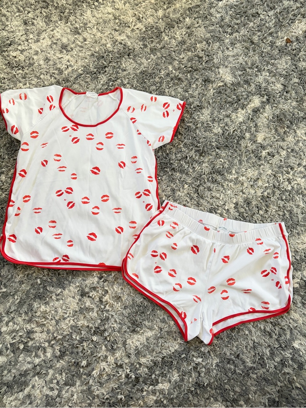 Kate Schelter x LAKE KISS Lip Print Short Sleeve PJ Shorts Set Sz M